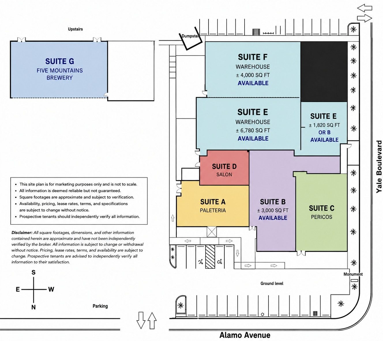 Site plan of Yale Landing showing the suite layout and available space.